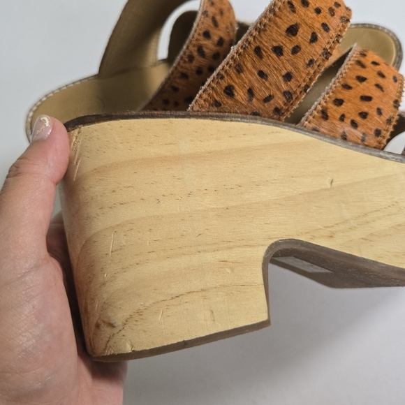 Jeffrey Campbell UO faux calf hair leather wooden platform slip on clogs sz 8 - Picture 3 of 6